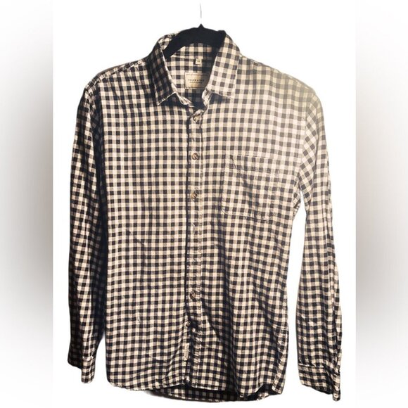 Frank & Oak cotton checkered long sleeve black white collared button down XS - Picture 2 of 5